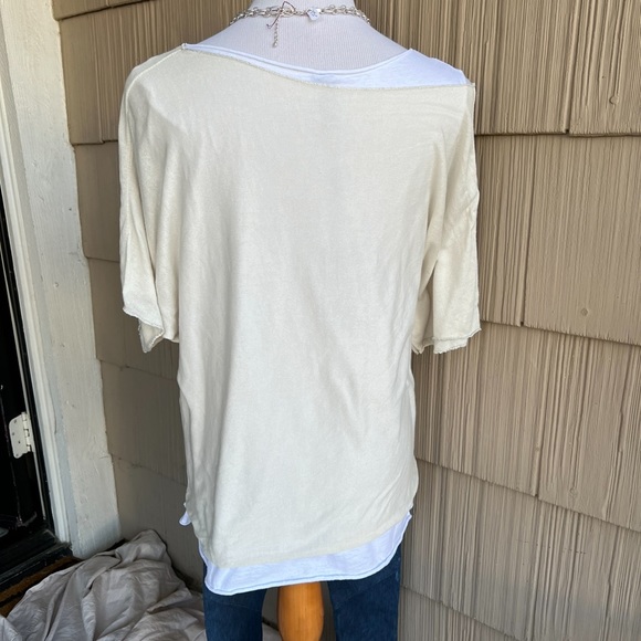 NWT Venti6 2-piece set, tan blouse w/shimmer neckline and white tank underneath - Picture 3 of 3